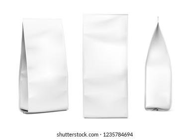 Realistic bag mockup on white background. Fron, side and perspective views. Vector illustration. Can be use for template your design, promo, adv. EPS10.