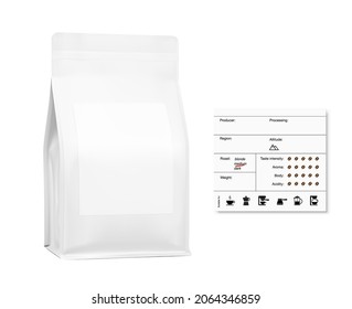 Realistic bag mockup with template label isolated on white background. Perspective view. Vector illustration. Can be use for your design, presentation, promo, ad. EPS 10.	