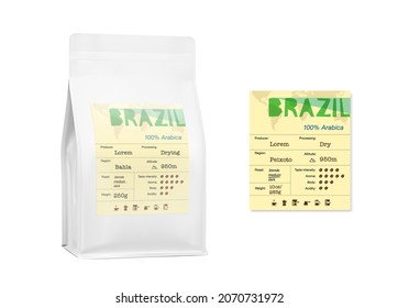Realistic bag mockup with template label isolated on white background. Perspective view. Vector illustration. Can be use for your design, presentation, promo, ad. EPS 10.	