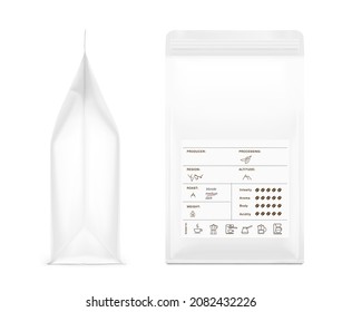 Realistic bag mockup with template label isolated on white background. Front view. Vector illustration. Can be use for your design, presentation, promo, ad. EPS 10.	