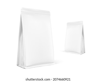Realistic bag mockups isolated on white background. Perspective view. Vector illustration. Can be use for your design, presentation, promo, ad. EPS 10.	