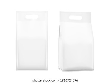 Realistic bags with handle isolated on white background. Front, isometric view. Vector illustration. Can be use for template your design, presentation, promo, ad. EPS 10.	