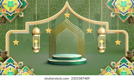 Realistic Bakground Ramadan Kareem with podium, suitable for banner, greeting card or your business with Ramadan theme