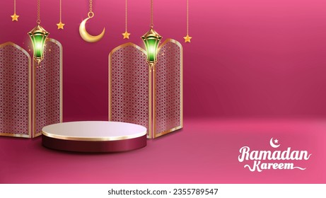 Realistic Bakground Ramadan Kareem with podium, suitable for banner, greeting card or your business with Ramadan theme
