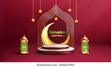 Realistic Bakground Ramadan Kareem with podium, suitable for banner, greeting card or your business with Ramadan theme