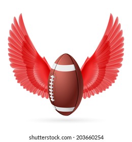 Realistic ball for American football with red wings emblem