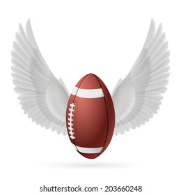 Realistic ball for American football with white wings emblem