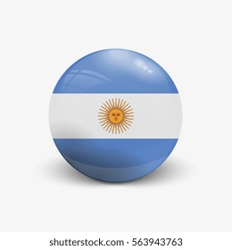 Realistic ball with flag of Argentina. Sphere with a reflection of the incident light with shadow.