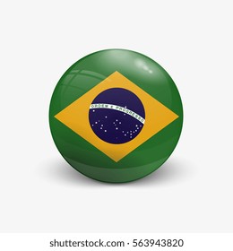Realistic ball with flag of Brazil. Sphere with a reflection of the incident light with shadow.