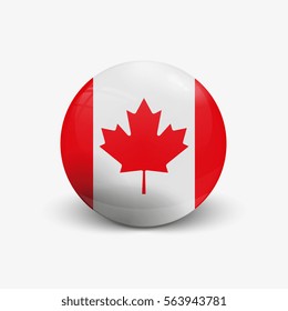 Realistic ball with flag of Canada. Sphere with a reflection of the incident light with shadow.