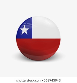 Realistic ball with flag of Chile. Sphere with a reflection of the incident light with shadow.