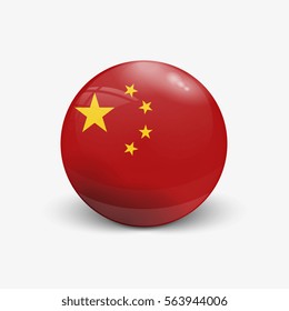 Realistic ball with flag of China. Sphere with a reflection of the incident light with shadow.