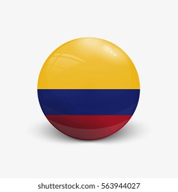 Realistic ball with flag of Colombia. Sphere with a reflection of the incident light with shadow.