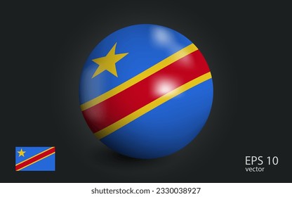 Balón realista con bandera de la República Democrática del Congo. Esfera con un reflejo de la luz del incidente con sombra.