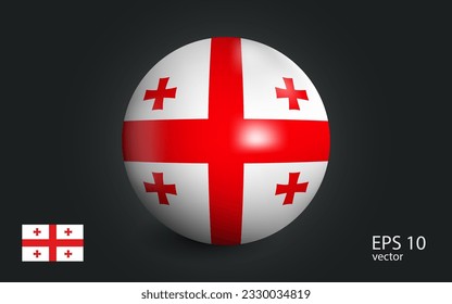 Realistic ball with flag of georgia. Sphere with a reflection of the incident light with shadow.