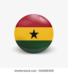 Realistic ball with flag of Ghana. Sphere with a reflection of the incident light with shadow.