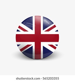 Realistic ball with flag of Great Britain. Sphere with a reflection of the incident light with shadow.