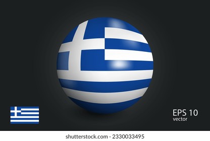 Realistic ball with flag of greece. Sphere with a reflection of the incident light with shadow.