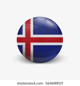 Realistic ball with flag of Iceland. Sphere with a reflection of the incident light with shadow.