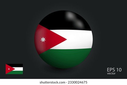 Realistic ball with flag of Jordan. Sphere with a reflection of the incident light with shadow.