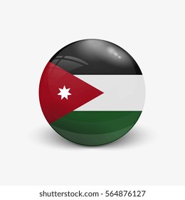 Realistic ball with flag of Jordan. Sphere with a reflection of the incident light with shadow.