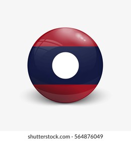Realistic ball with flag of Laos. Sphere with a reflection of the incident light with shadow.