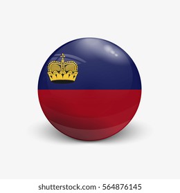Realistic ball with flag of Liechtenstein. Sphere with a reflection of the incident light with shadow.