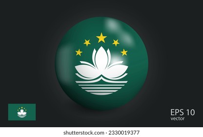 Realistic ball with flag of Macau. Sphere with a reflection of the incident light with shadow.