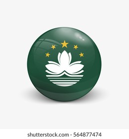 Realistic ball with flag of Macau. Sphere with a reflection of the incident light with shadow.