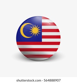 Realistic ball with flag of Malaysia. Sphere with a reflection of the incident light with shadow.