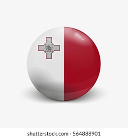 Realistic ball with flag of Malta. Sphere with a reflection of the incident light with shadow.