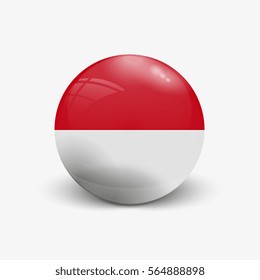 Realistic ball with flag of Monaco. Sphere with a reflection of the incident light with shadow.
