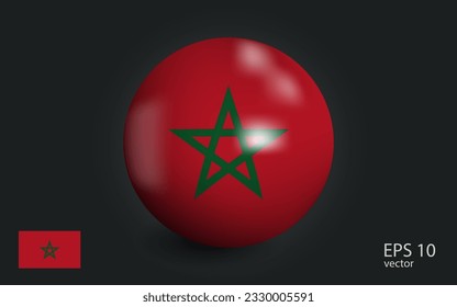 Balón realista con bandera de Marruecos. Esfera con un reflejo de la luz del incidente con sombra.