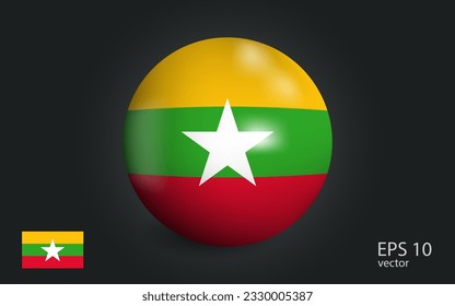 Realistic ball with flag of Myanmar. Sphere with a reflection of the incident light with shadow.