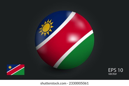 Realistic ball with flag of Namibia. Sphere with a reflection of the incident light with shadow.