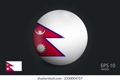 Realistic ball with flag of Nepal. Sphere with a reflection of the incident light with shadow.