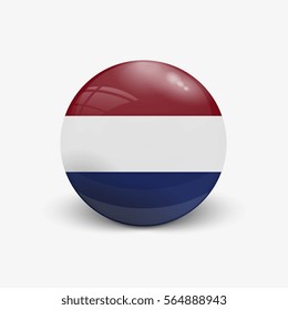 Realistic ball with flag of Netherlands. Sphere with a reflection of the incident light with shadow.