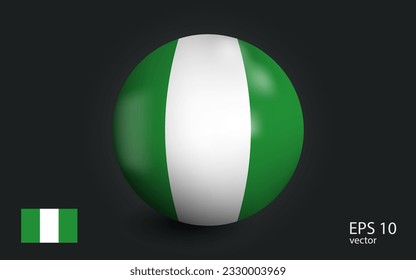 Realistic ball with flag of Nigeria. Sphere with a reflection of the incident light with shadow.
