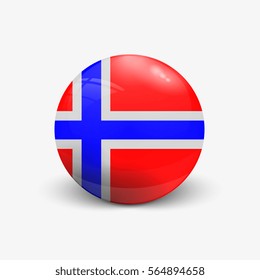 Realistic ball with flag of Norway. Sphere with a reflection of the incident light with shadow.