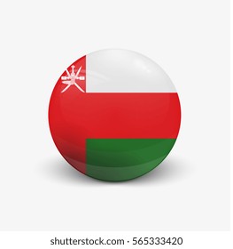 Realistic ball with flag of Oman. Sphere with a reflection of the incident light with shadow.