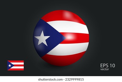 Realistic ball with flag of Puerto Rico. Sphere with a reflection of the incident light with shadow.