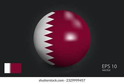 Realistic ball with flag of qatar. Sphere with a reflection of the incident light with shadow.