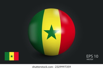 Balón realista con bandera de Senegal. Esfera con un reflejo de la luz del incidente con sombra.