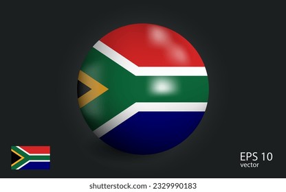 Realistic ball with flag of South Africa. Sphere with a reflection of the incident light with shadow.