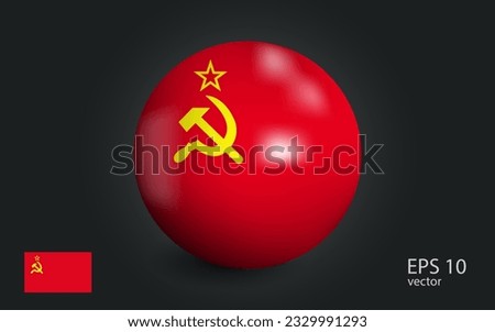 Realistic ball with flag of soviet union. Sphere with a reflection of the incident light with shadow.