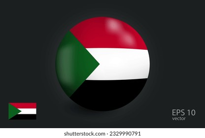 Realistischer Ball mit der Flagge des Sudan. Spinnen Sie mit einem Spiegelbild des einfallenden Lichts mit Schatten.