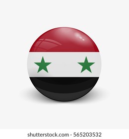 Realistic ball with flag of Syria. Sphere with a reflection of the incident light with shadow.