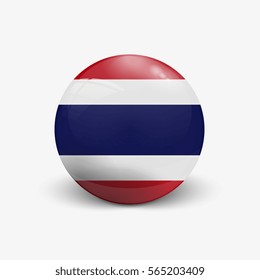 Realistic ball with flag of Thailand. Sphere with a reflection of the incident light with shadow.