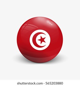 Realistic ball with flag of Tunisia. Sphere with a reflection of the incident light with shadow.