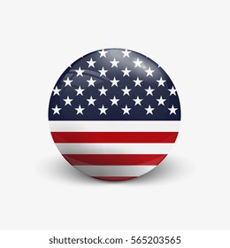 Realistic ball with flag of USA. Sphere with a reflection of the incident light with shadow.